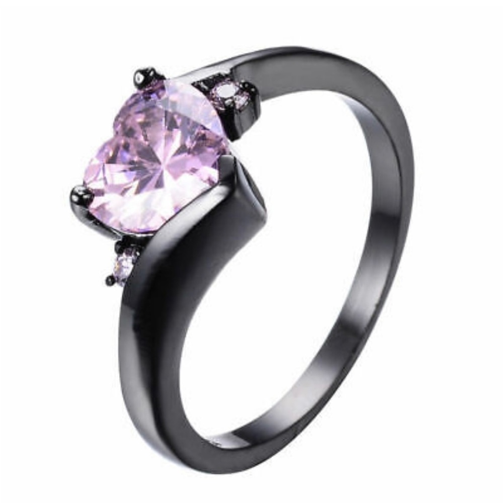 ✨Heart Shaped Pink Sapphire Cubic Zircon In Black Gold Filled Silver Ring